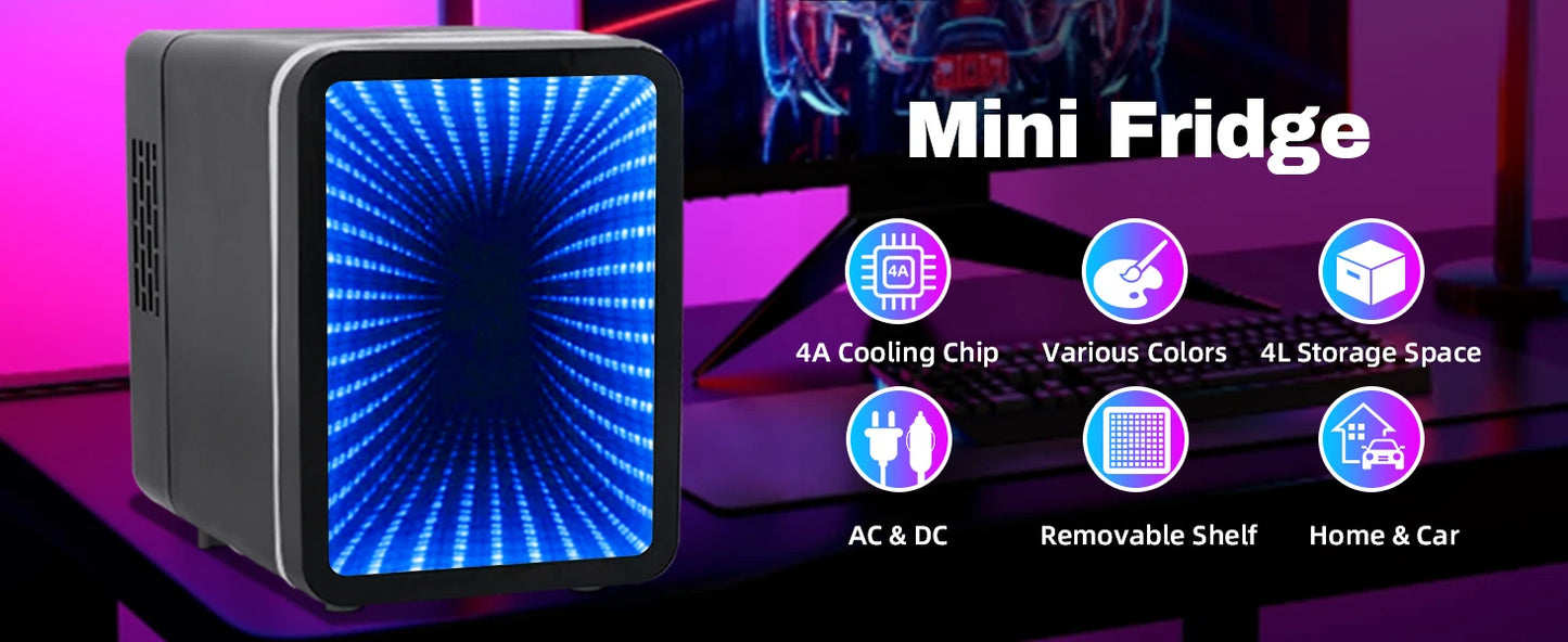 iceBlue 13 Display Mode Dimmable LED Light Mirror Mini Fridge