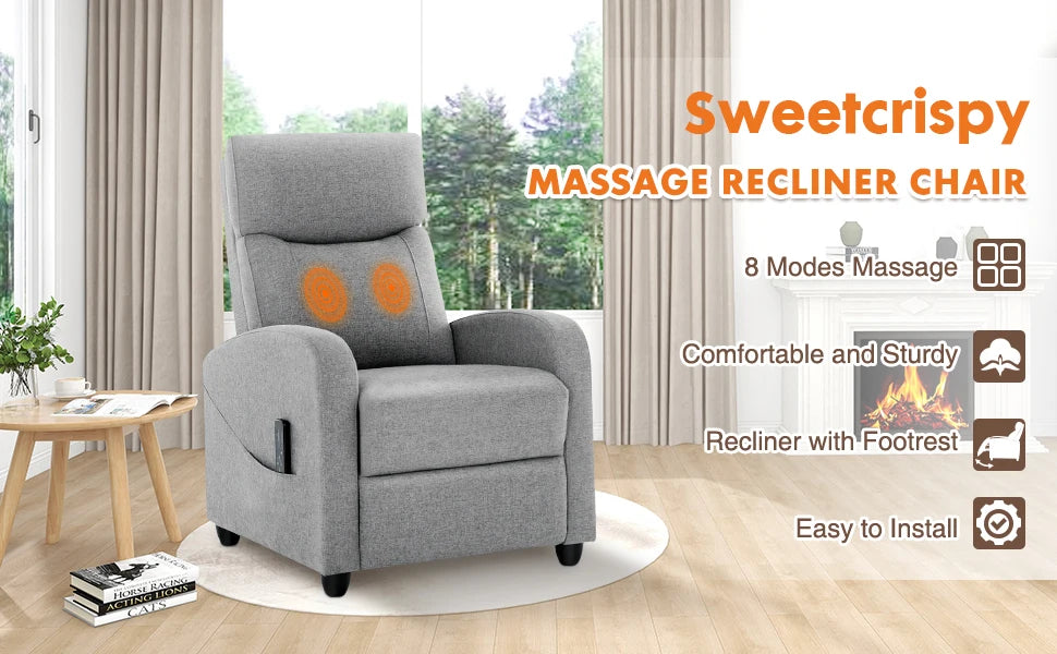Recliner Chair Massage Sofa Fabric Theater Lumbar Support