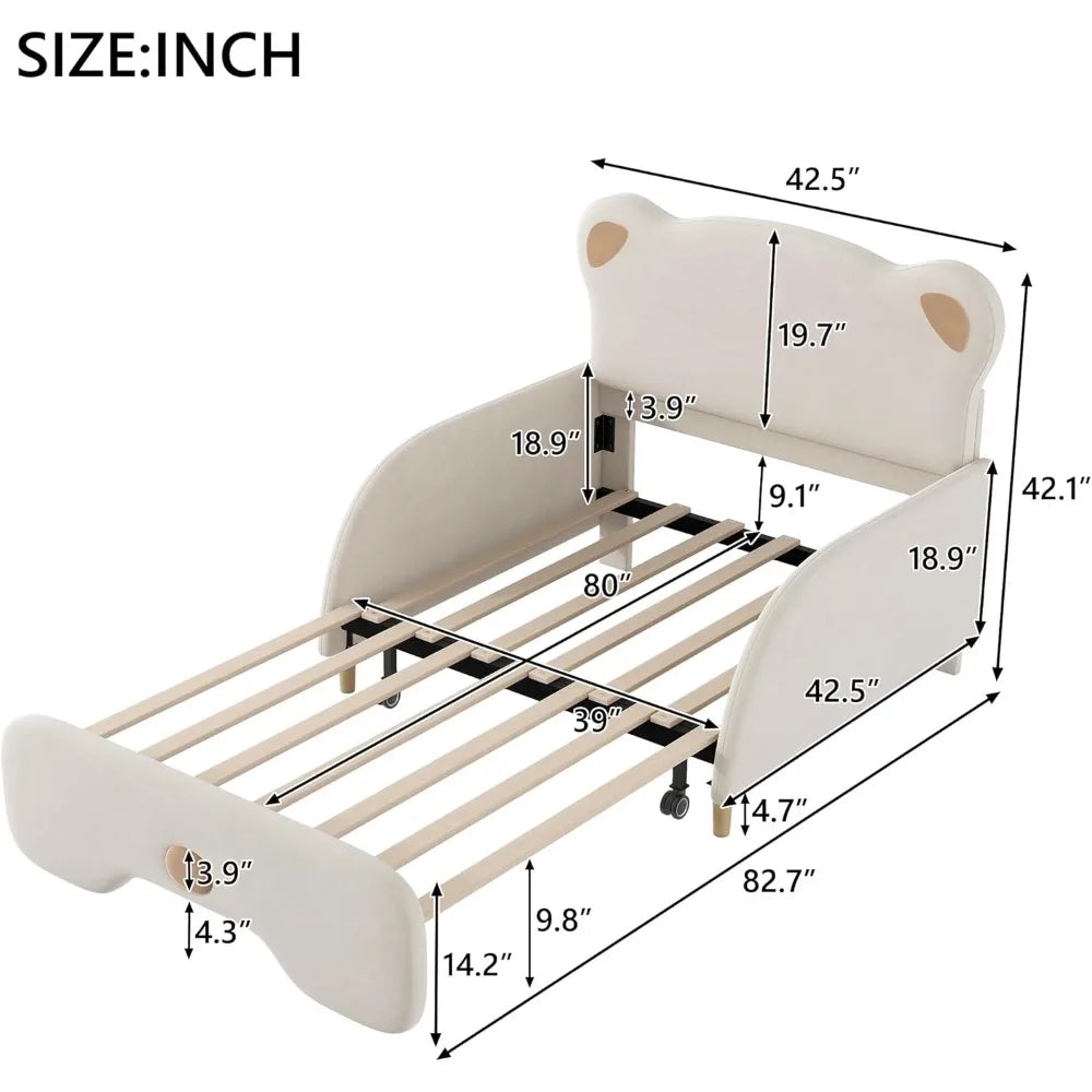 Bear Shaped Headboard Bed Frame Twin XL Size Upholstered Sofa Bed