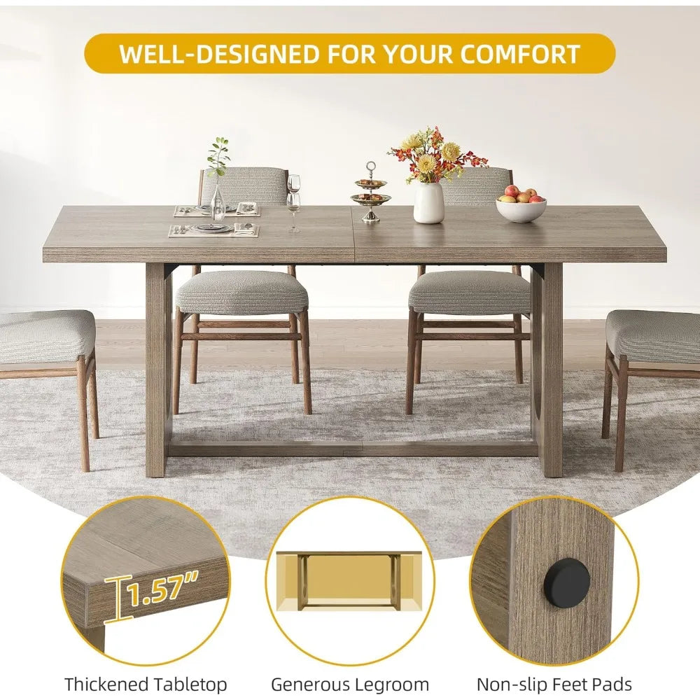 Large Rectangle Dining Room Table with Heavy Duty Wooden Base