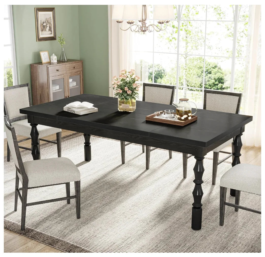 Farmhouse Large Rectangle Wood Black Dining Table Set