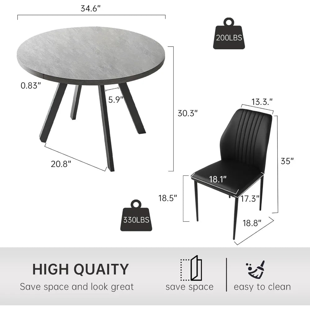 Mid Century Modern Round Dining Table and Chairs for Apartment/Condo