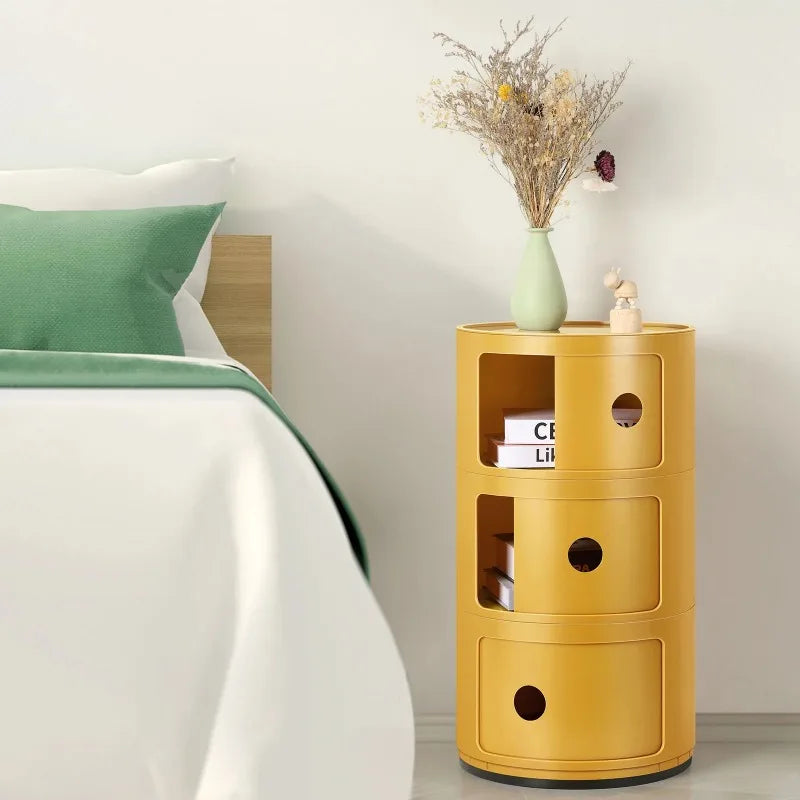 Round Bedside Nightstand Storage Unit