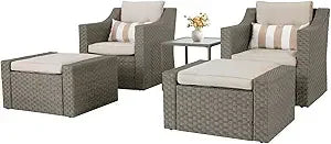 Patio Conversation Set with Ottoman Footrest, Table & Cushions