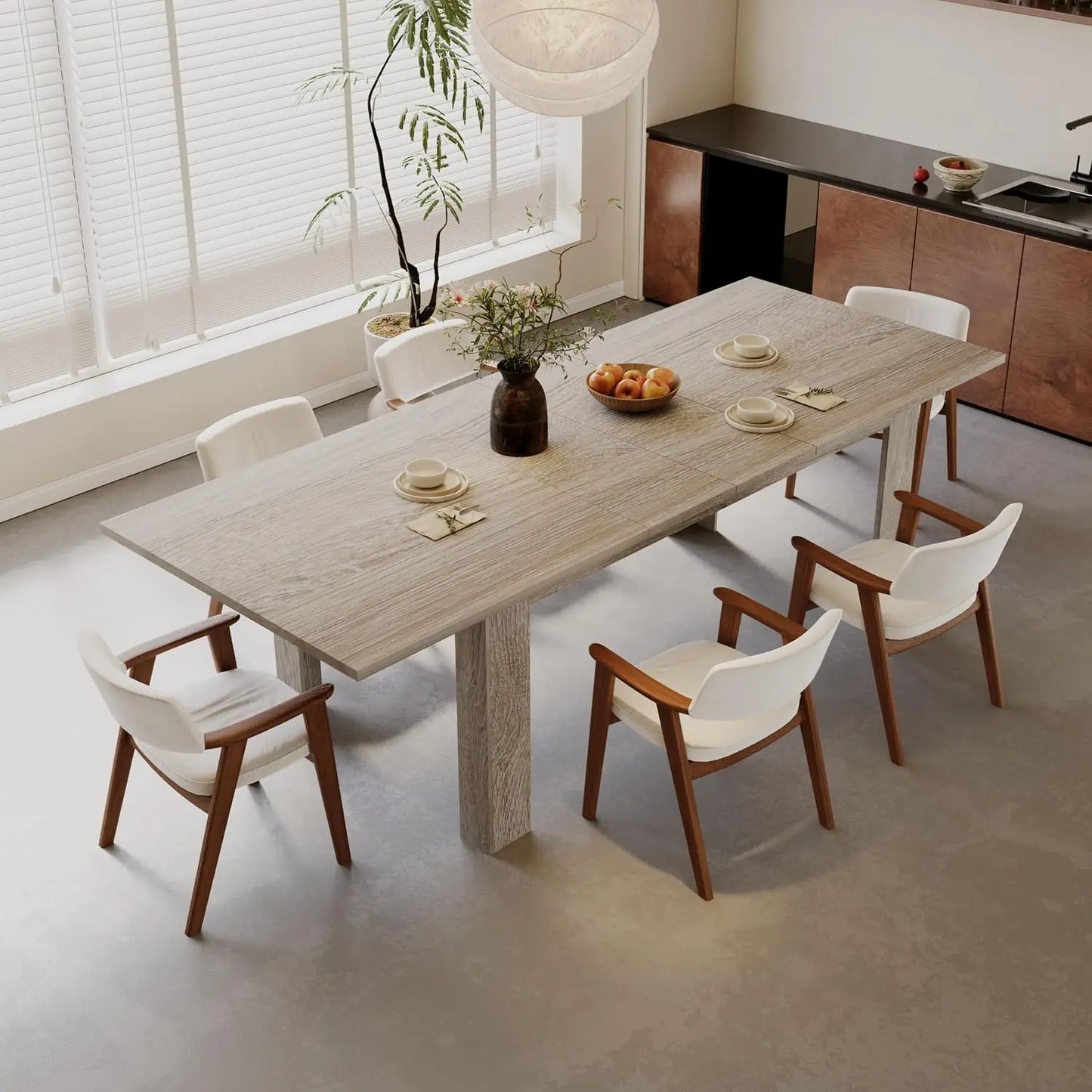 Rectangular Wooden Expandable Dining Table