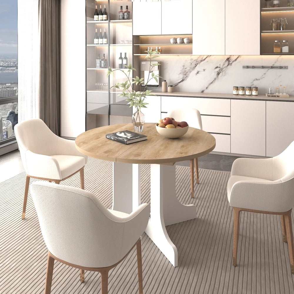 Dining Oval Table with Removable Leaf Trestle X Shaped Base White