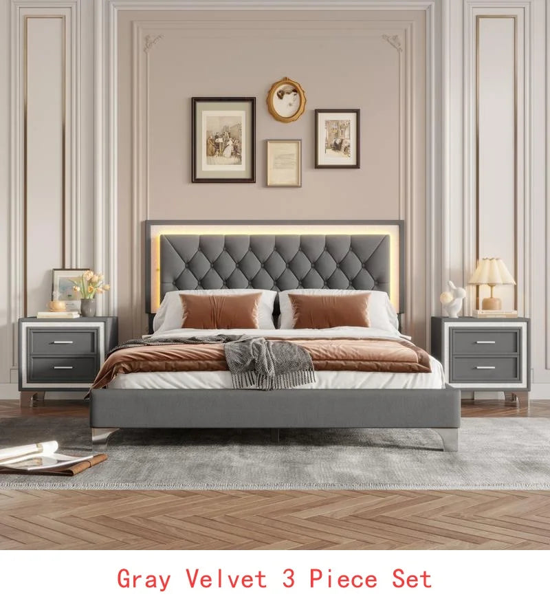 Modern Upholstered Bedroom Set with LED Lighting
