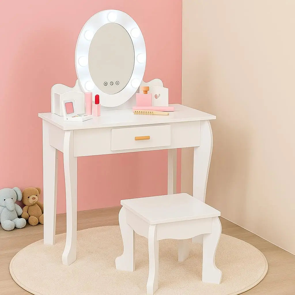 Vanity Set with Mirror Lights & Wood Makeup Playset