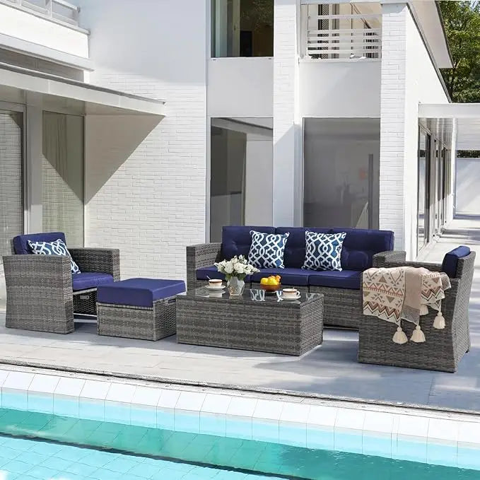 All-Weather PE Wicker Outdoor Sectional Sofa with Ottoman