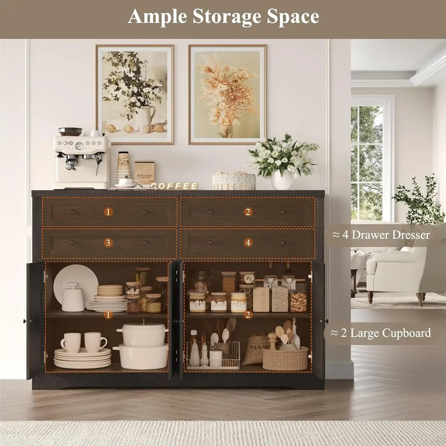 Modern Farmhouse Coffee Buffet Bar with Storage
