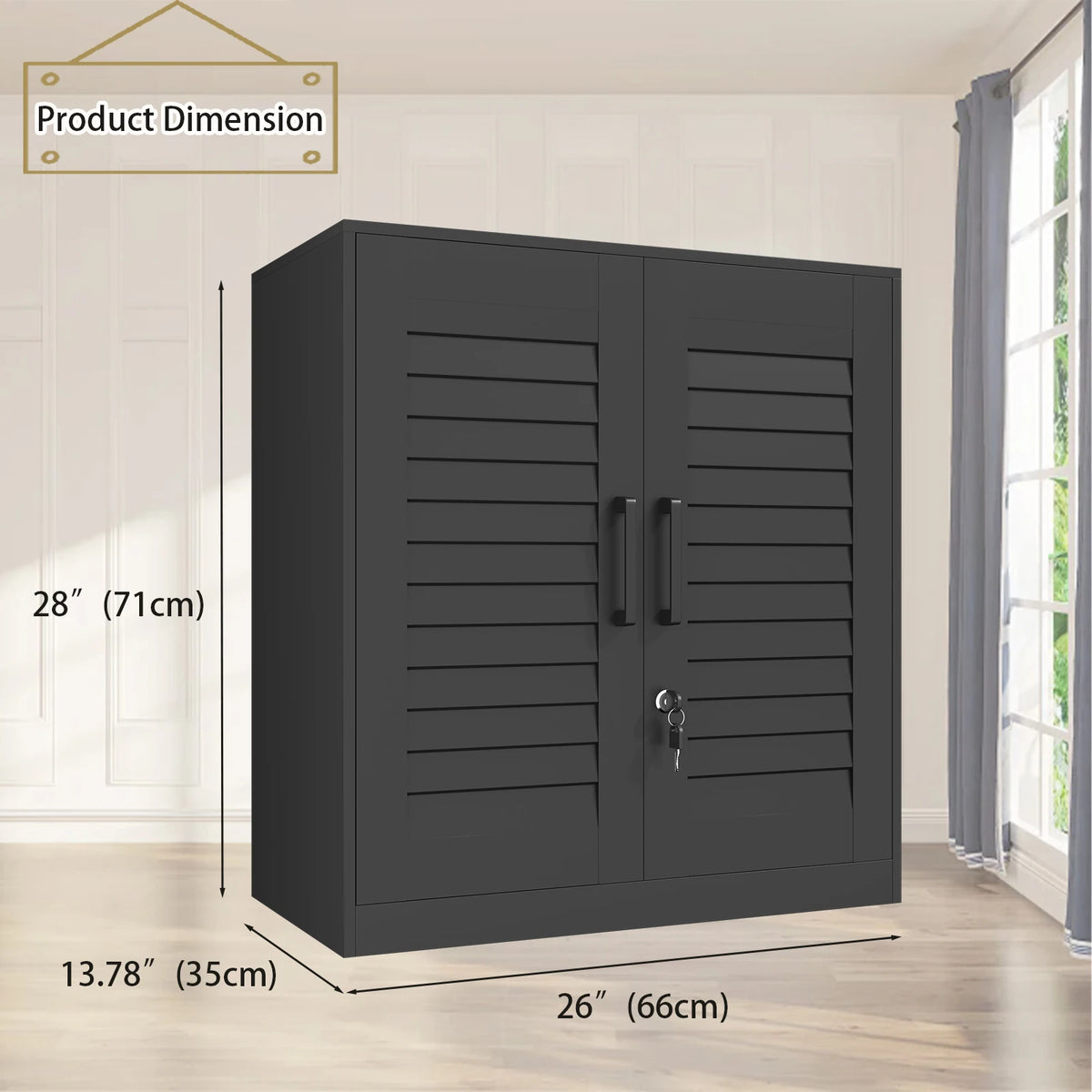 Louvered Metal Storage Cupboard With Adjustable Shelf