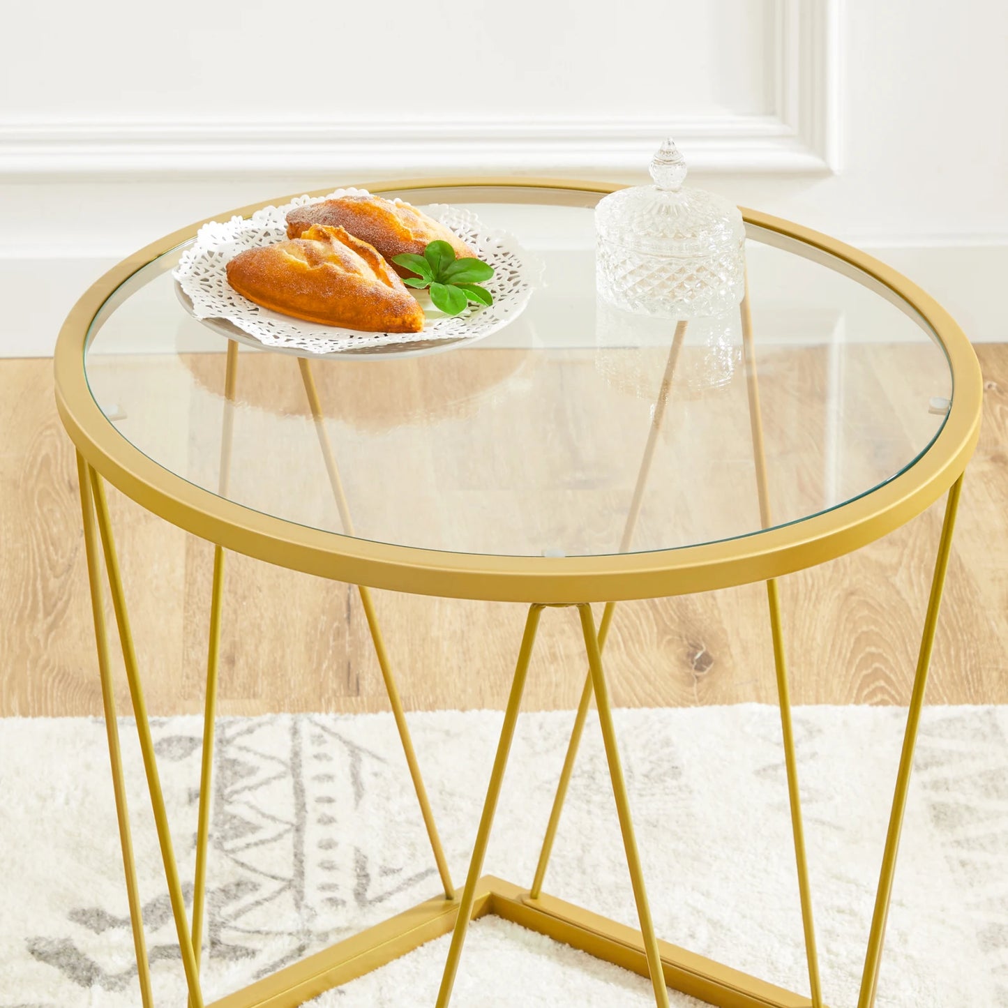 Round End Coffee Table with Metal Frame Glass