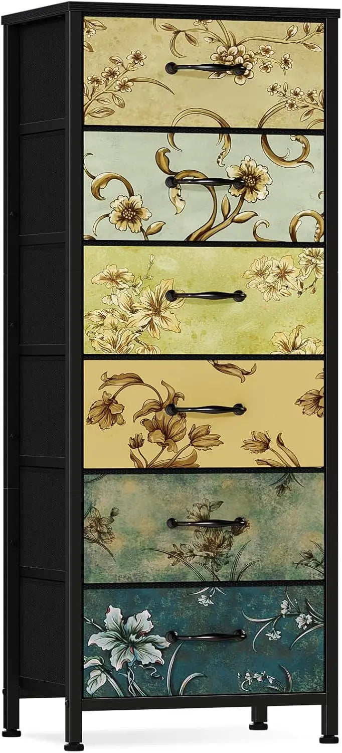 Tall Skinny Storage Tower with 5 Fabric Drawers for Bedroom