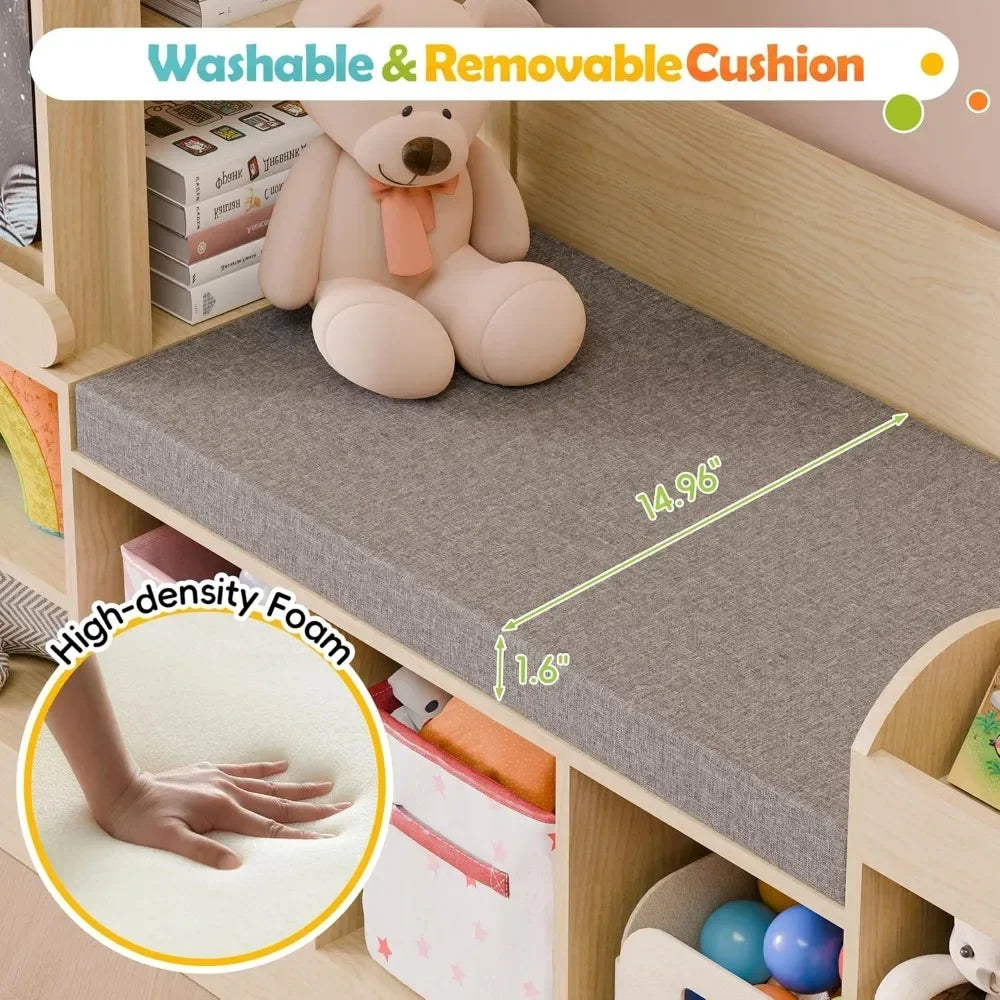 Kids Bookshelf with Reading Nook with Chalkboard and Bench