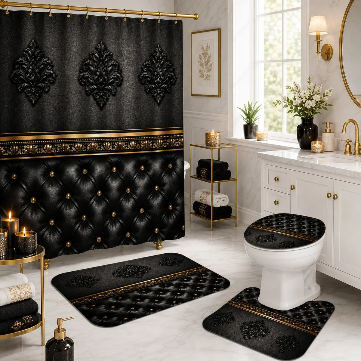 2D Flat, 2D Flat 4pcs Baroque Elegance Shower Curtain Set