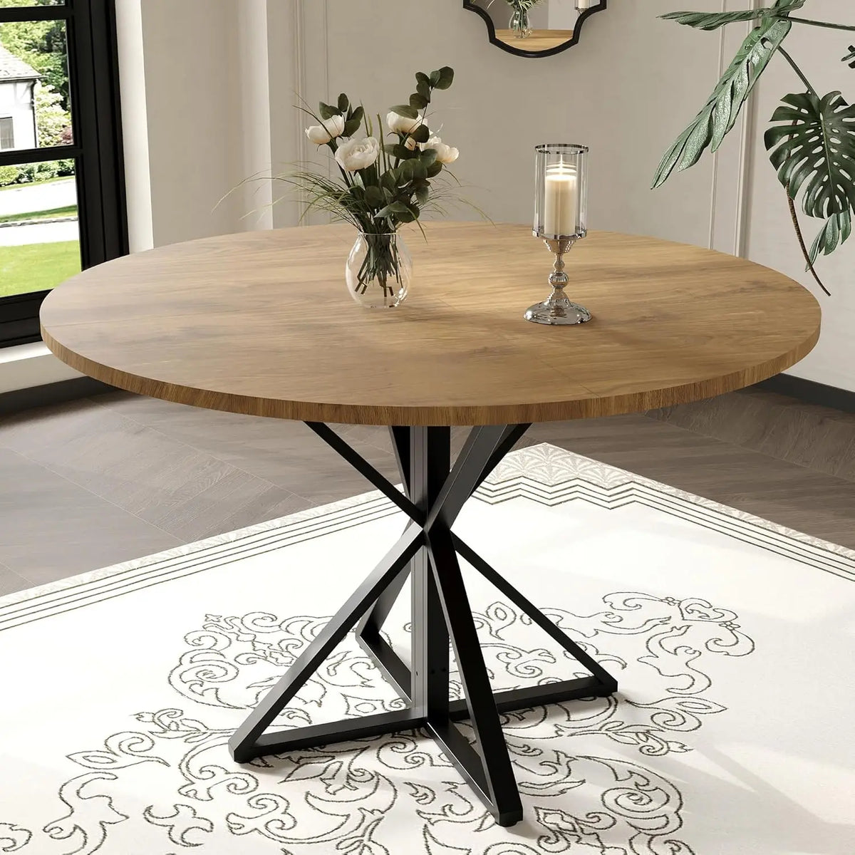 Top & Heavy-Duty Metal Pedestal Dinner Table