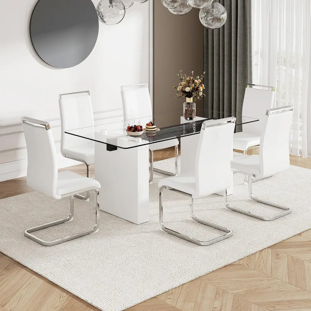 Dining Table Set with Tempered Glass Top