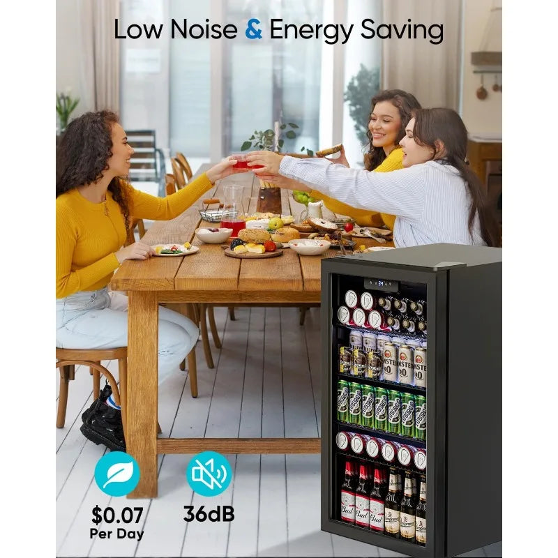Mini Fridge with Glass Door Can Beverage Refrigerator