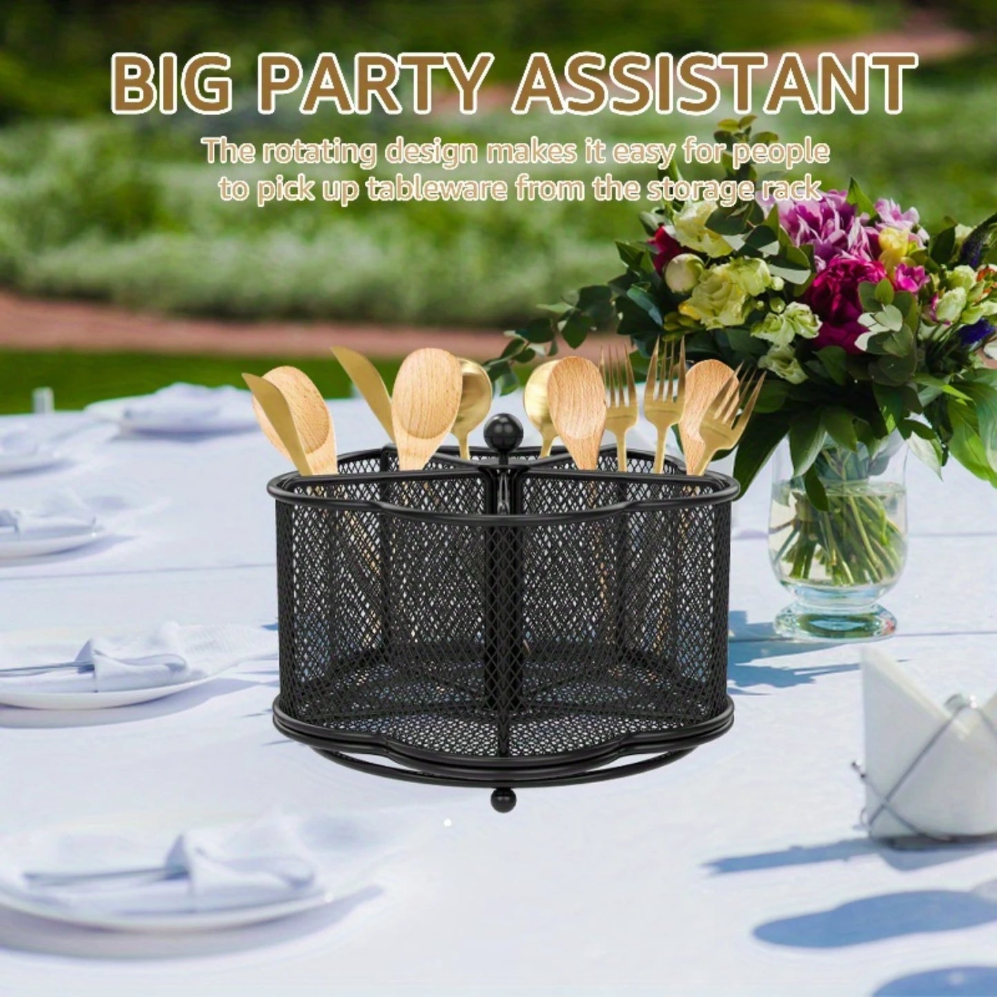 Iron Utensil Holder with ° Spin - Stylish Plaid Kitchen Organizer