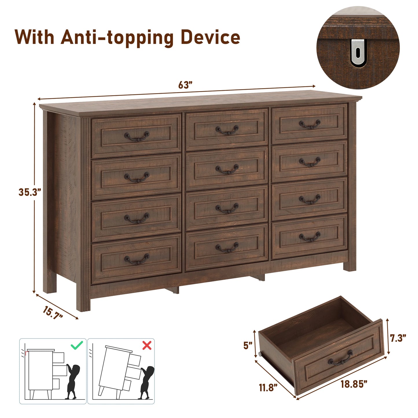 Bedroom Large Dresser with 12 Drawers