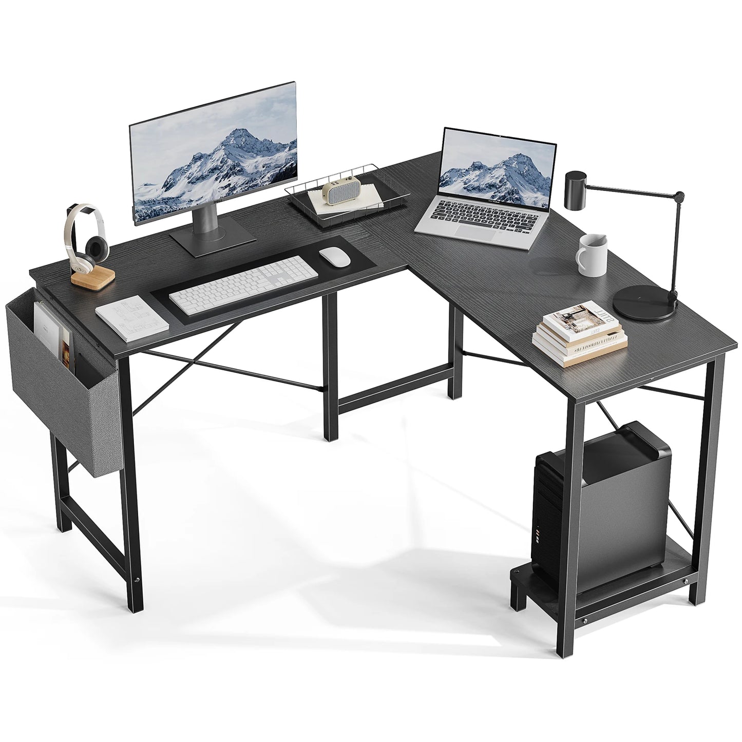 Corner Office Wooden Computer Desk with CPU Storage Shelf
