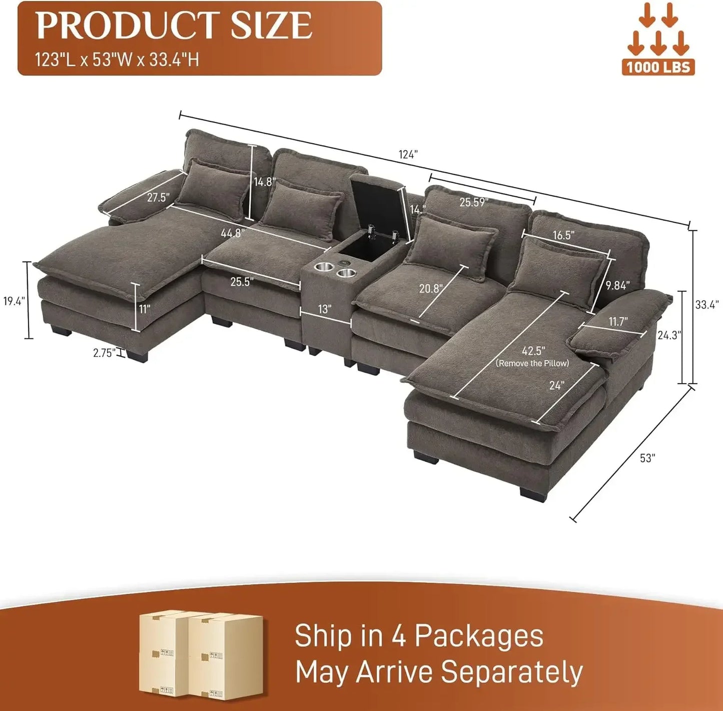 Modern Upholstered Large Modular Sofa