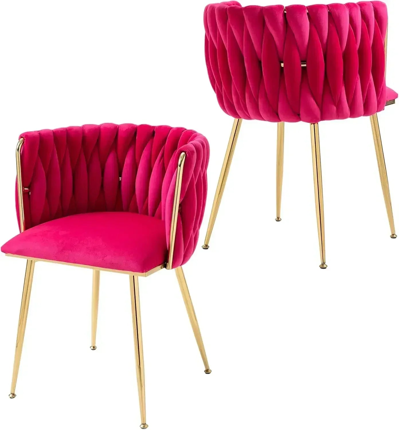 Woven Velvet Upholstered Dining Chairs Set with Gold Metal Legs