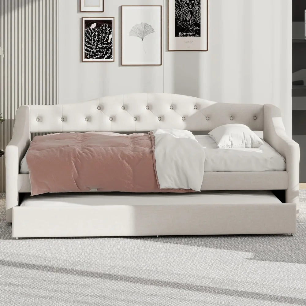 Modern Twin XL Size Daybed with LED Belt and Trundle