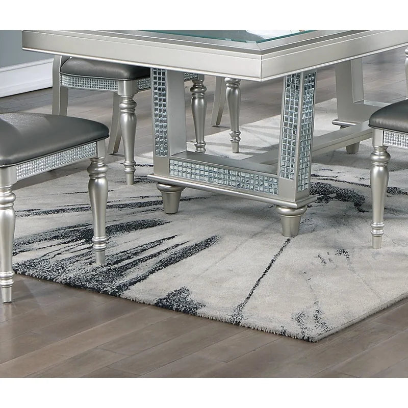 Antique traditional dining table with glass insert leaf tufted chair