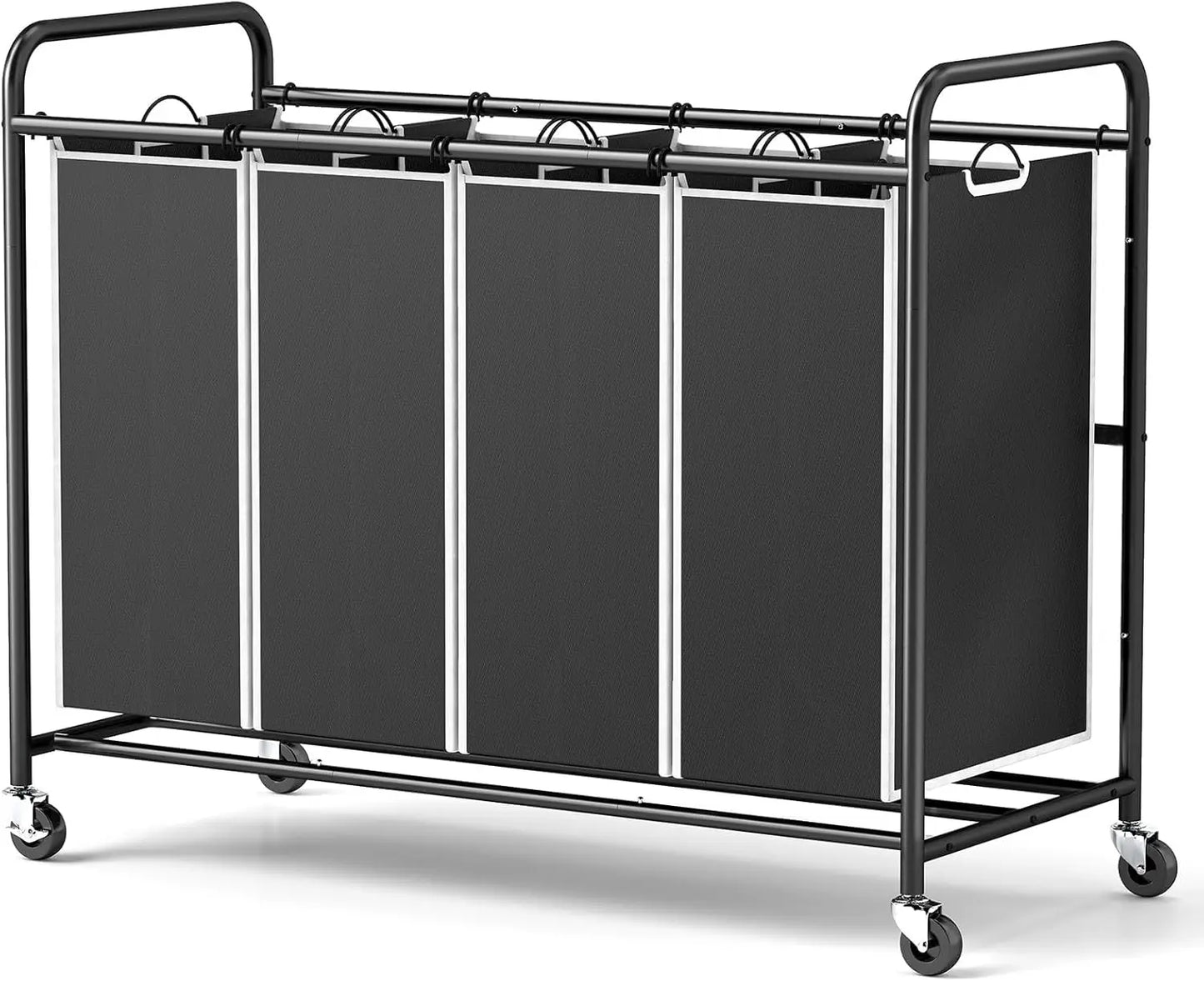 Rolling Laundry Organizer Cart With Locking Casters & Washable Oxford Fabric Bins