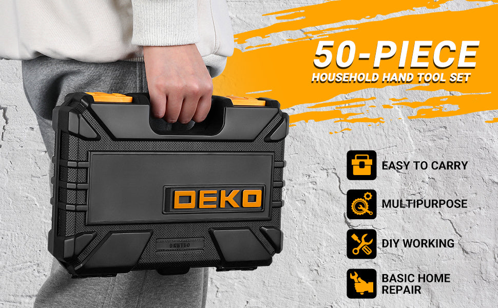 General Household Hand Tool Kit with Plastic Toolbox Storage Case