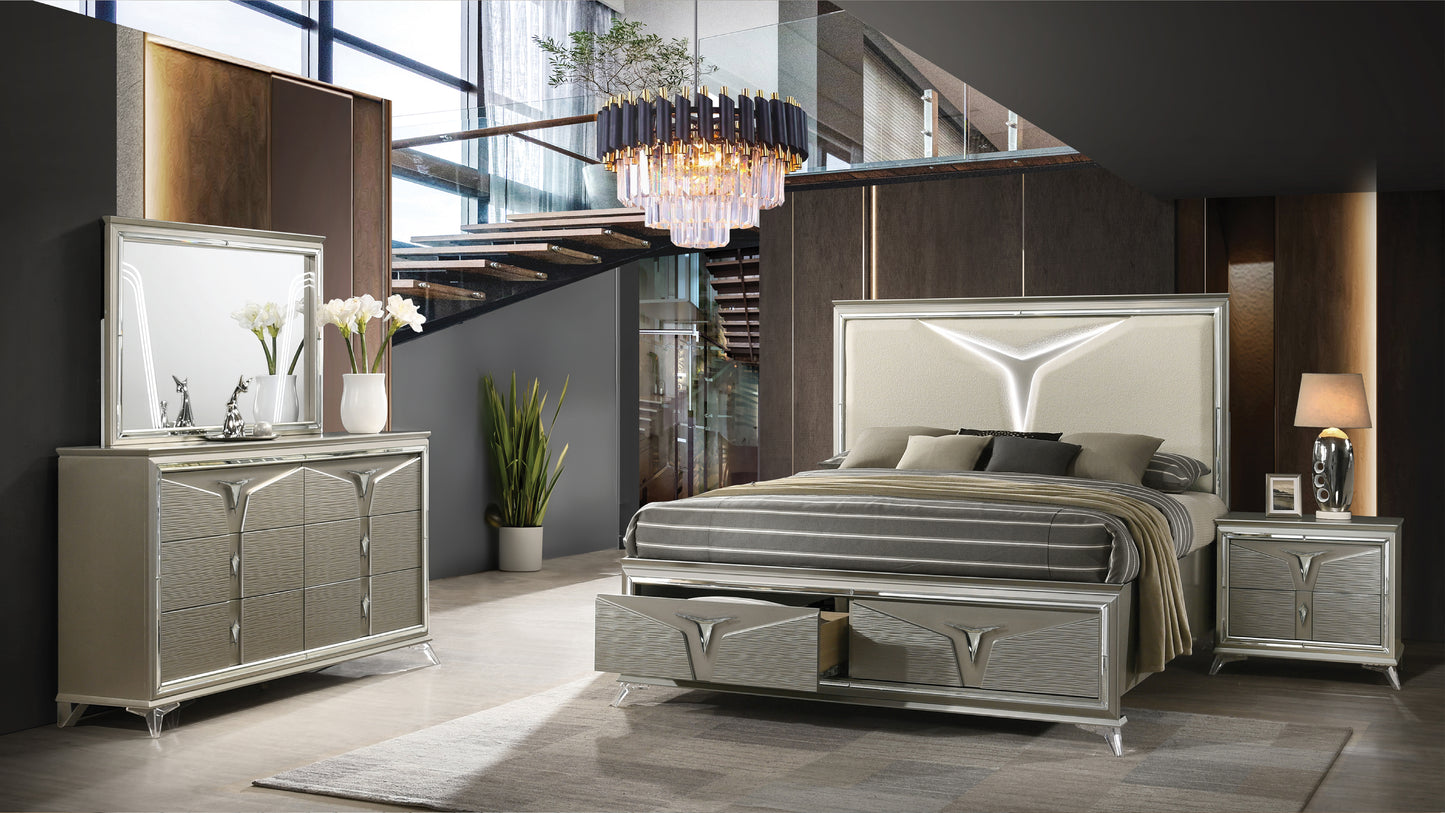 Modern Bedroom Set with LED Headboard & Wooden Frame