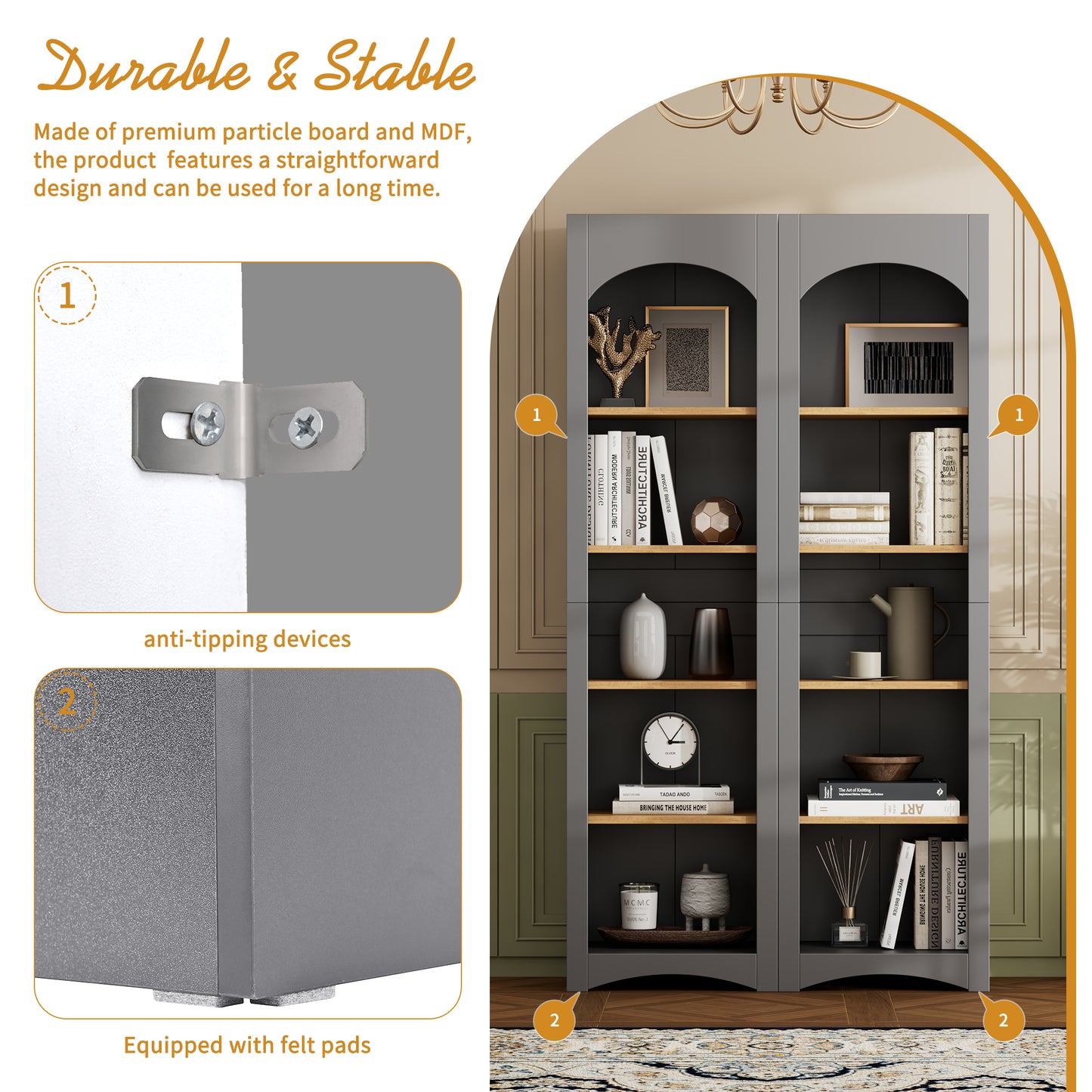 Farmhouse Two-Color Storage Cabinet with Adjustable Bookshelf