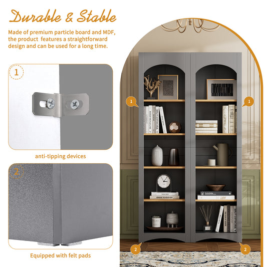 Farmhouse Two-Color Storage Cabinet with Adjustable Bookshelf