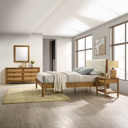 Rubberwood Bedroom Set with Upholstered Bed