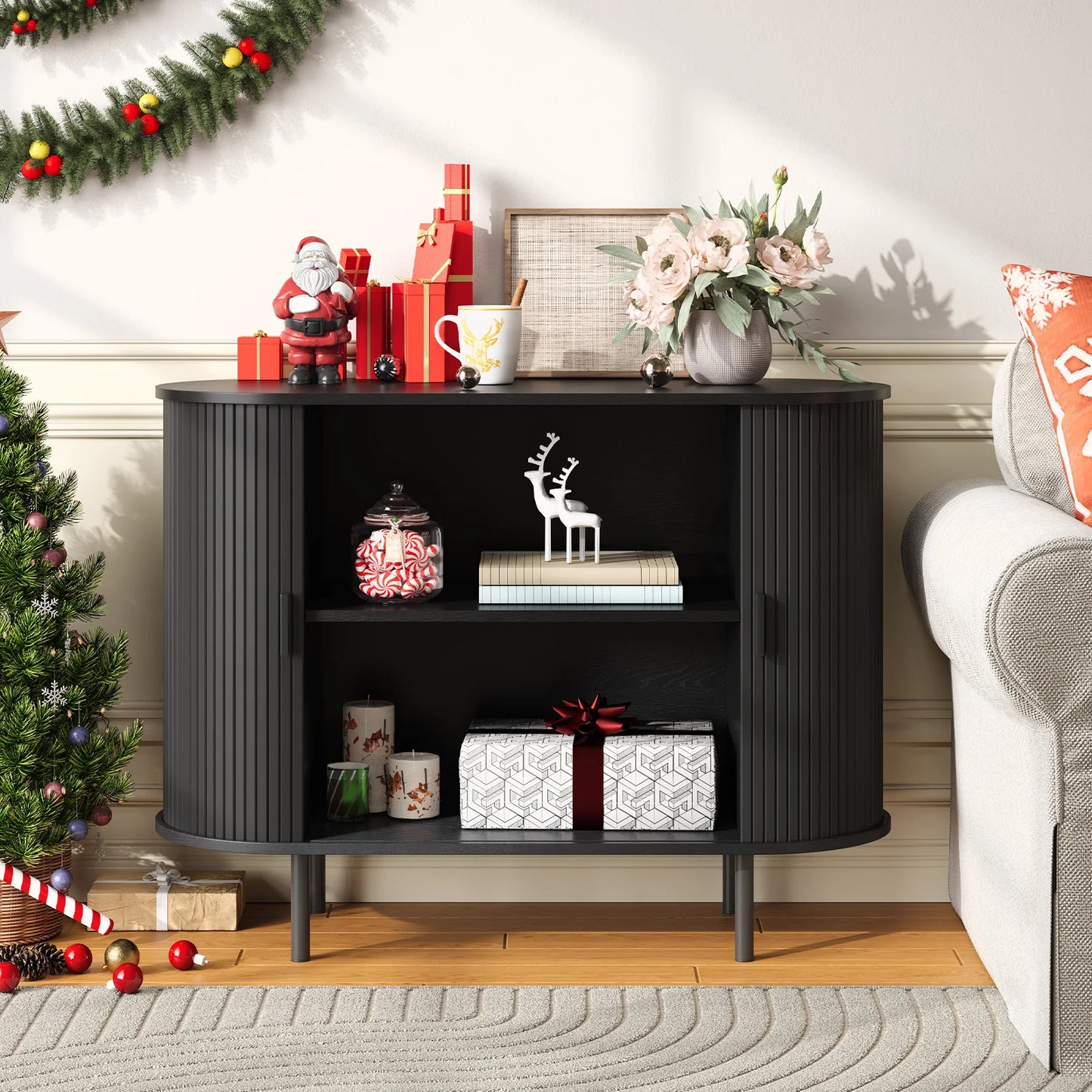 Coffee Bar Sideboard Buffet Cabinet with Storage and Sliding Door
