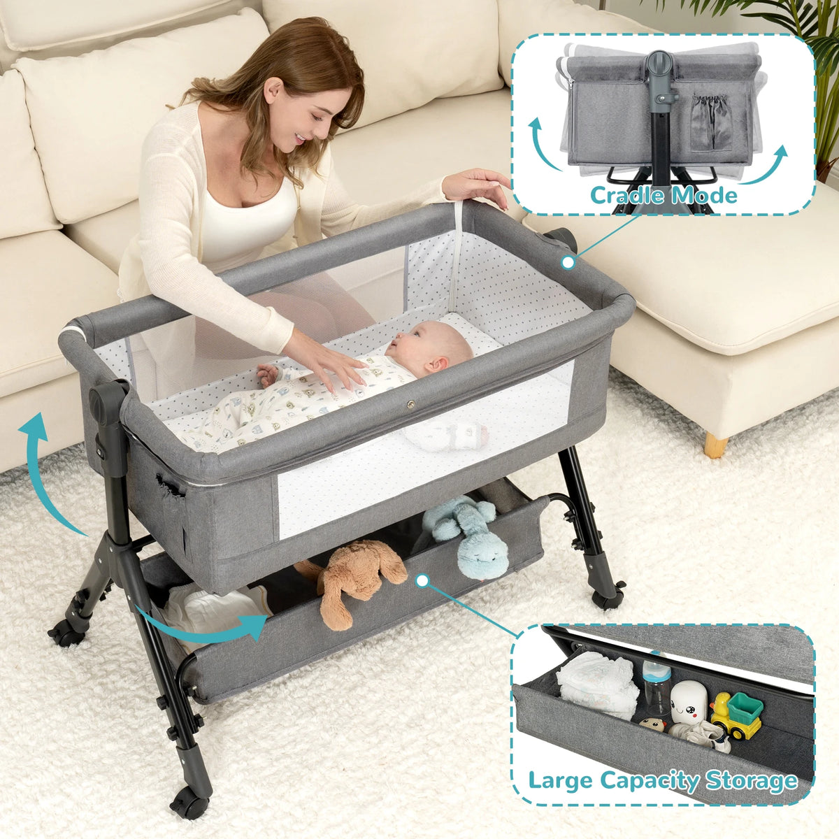 3 in 1 Baby Bassinet Bedside Sleeper