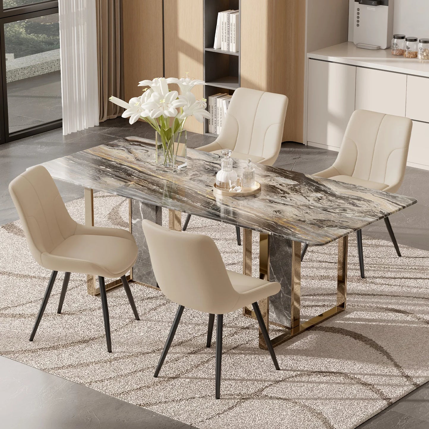 Upholstered Modern Faux Leather Dining Chairs with Thick Cushion and Metal Legs