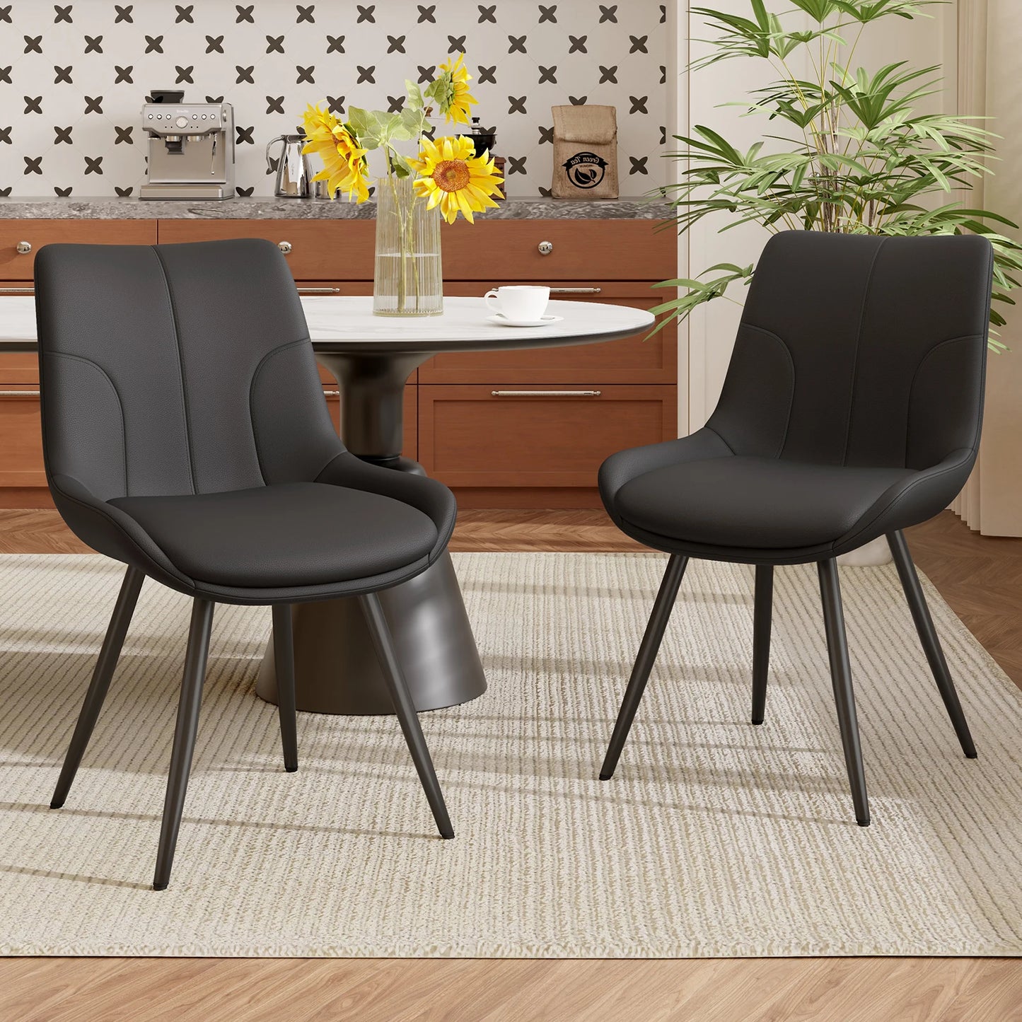 Upholstered Modern Faux Leather Dining Chairs with Thick Cushion and Metal Legs
