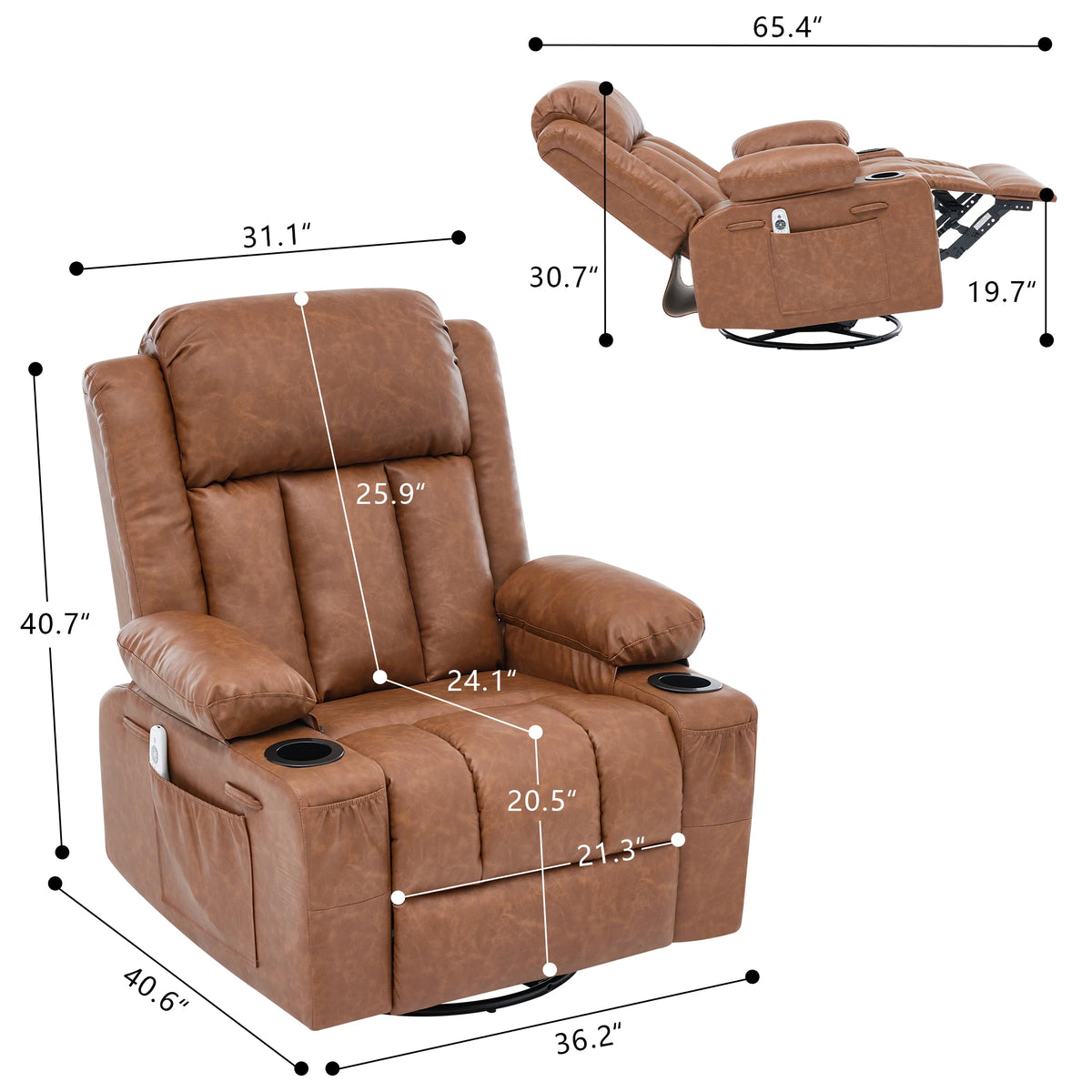 Massage Heated Swivel Rocker Recliner Chair