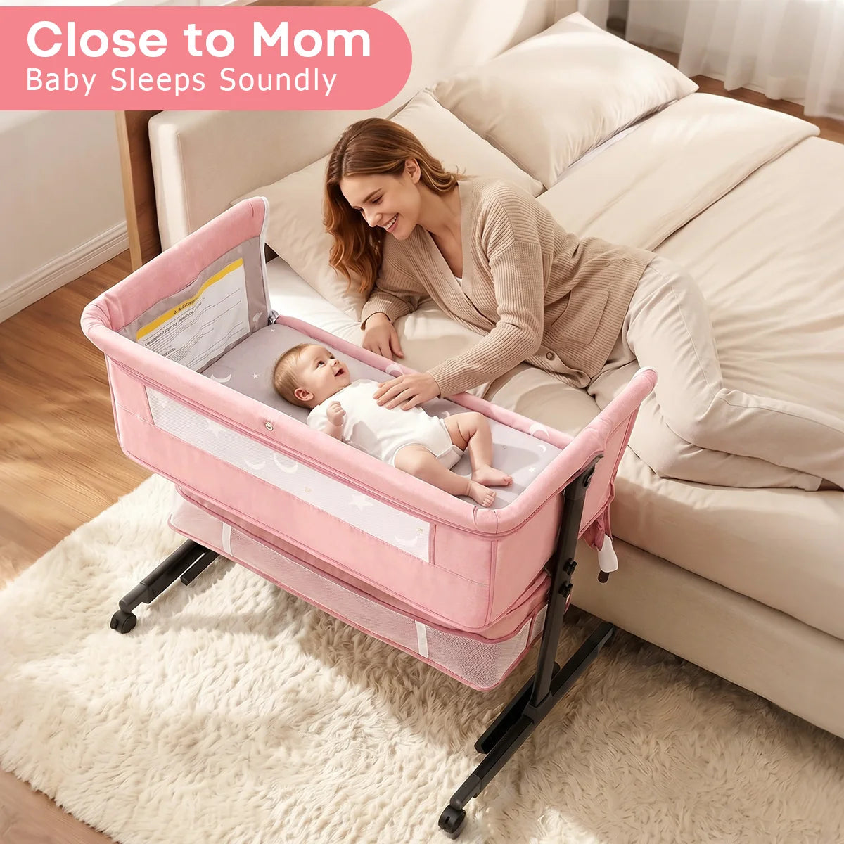 Height‑Adjustable Baby Bedside Bassinet