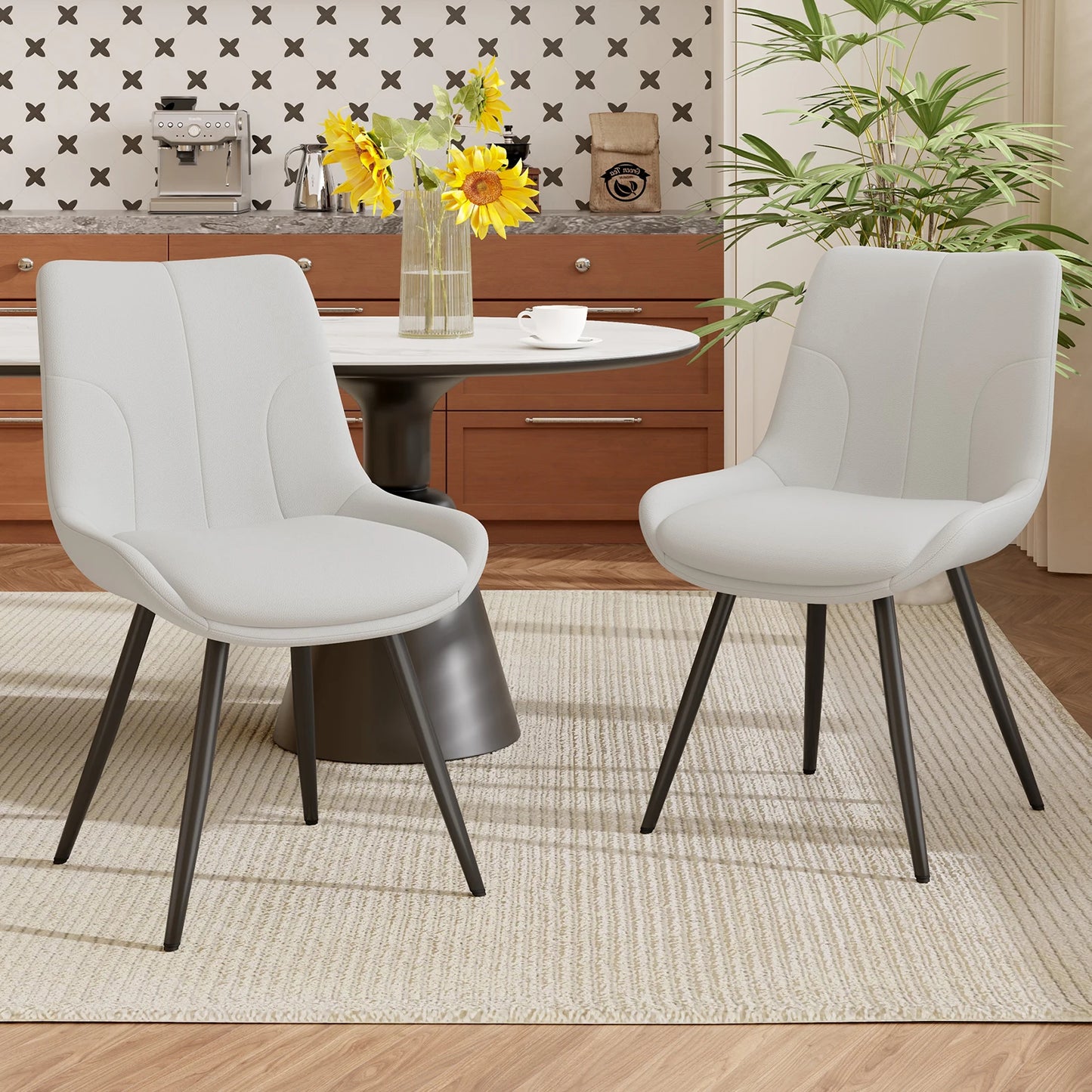 Upholstered Modern Faux Leather Dining Chairs with Thick Cushion and Metal Legs
