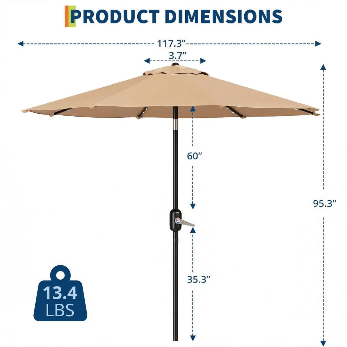 Patio Umbrella with 40 Solar LED Lights