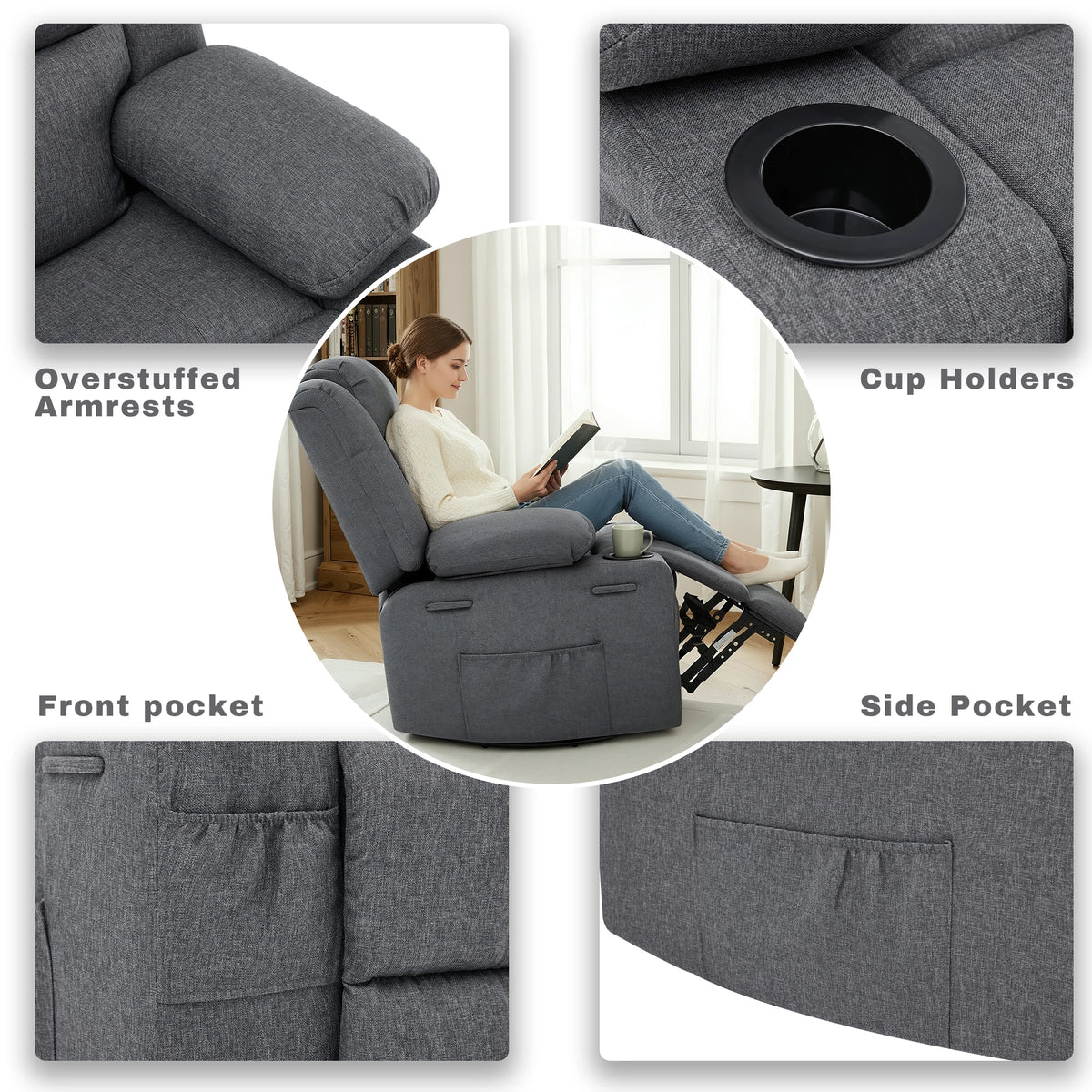 Overstuffed Swivel Rocker Recliner Chair