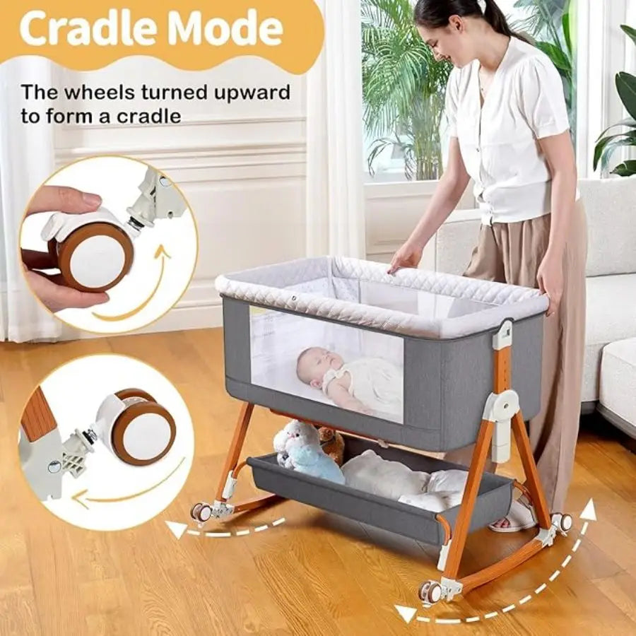 Portable Bedside Bassinet for Baby with Wheels