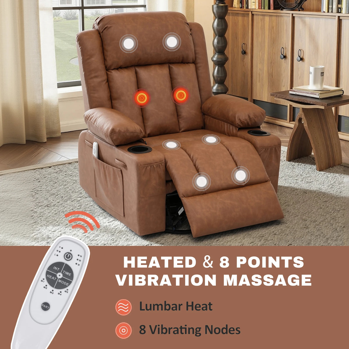 Massage Heated Swivel Rocker Recliner Chair