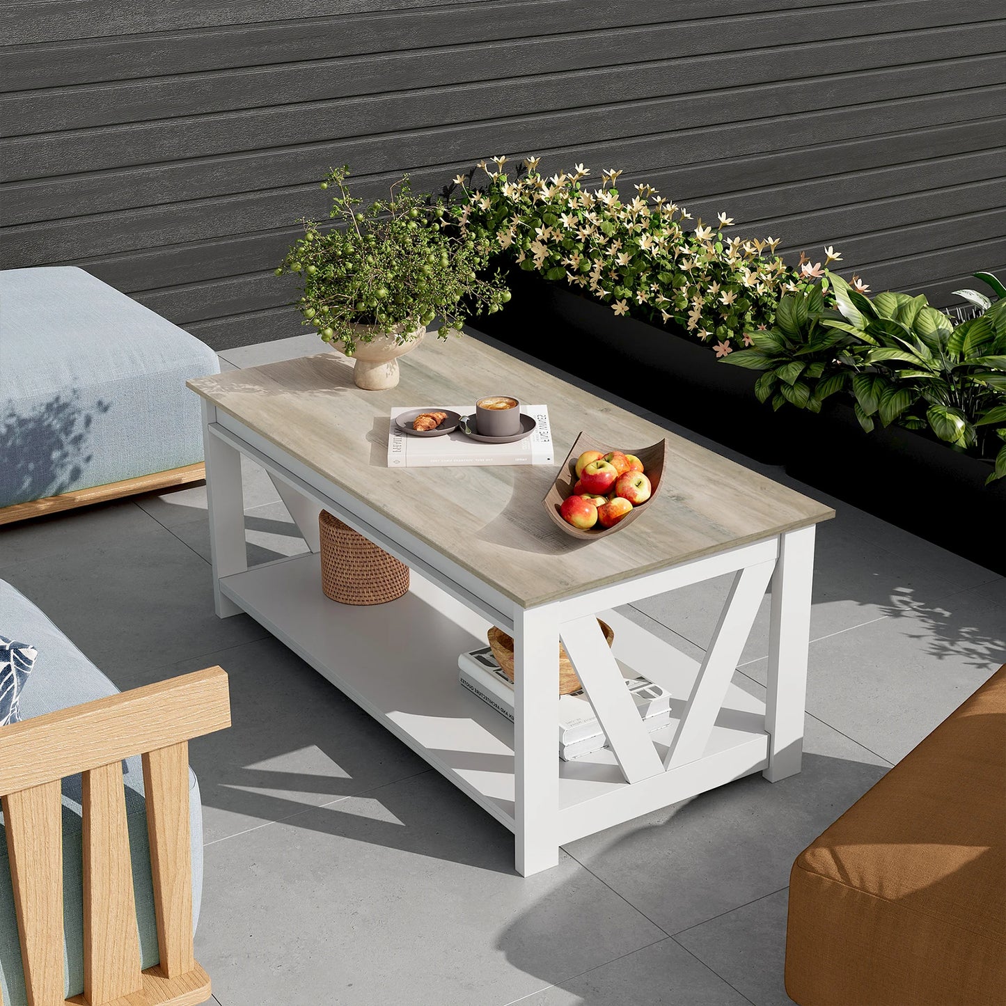 V Shaped Support Storage Shelf Coffee Table