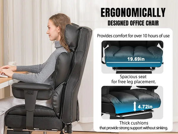 Office Chair Ergonomic Leather with Footrest