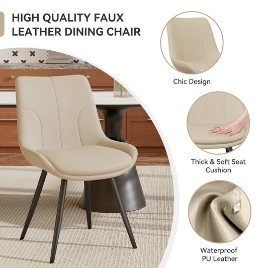 Upholstered Modern Faux Leather Dining Chairs with Thick Cushion and Metal Legs