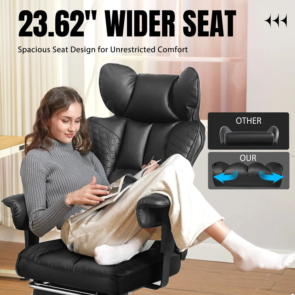 Ergonomic Leather Chair with High Back and Footrest